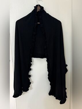 Heidi Weisel Cashmere & Silk Women’s Black Open-Front Ruffle-Edge Shrug/ Shawl